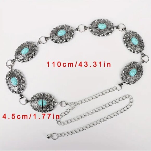 Turquoise Vintage Style Bohemian Concho Adjustable chain belt nwot
